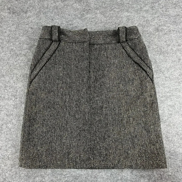 British Khaki Tweed Skirt Womens Size 4 Brown Pockets Classic Academia Career - Picture 1 of 10